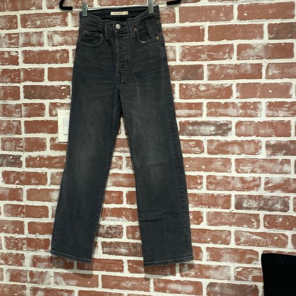 Levi's Denim - Levi's Womens Ribcage Straight Black High Waisted Denim Jeans Size 24 Waist 00